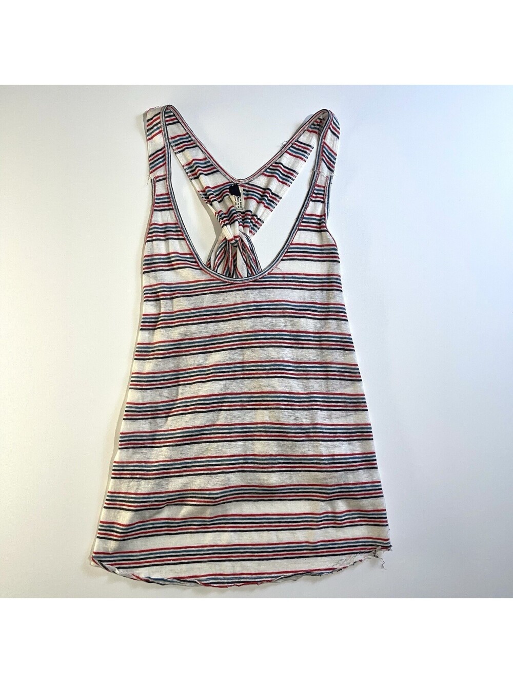 Free People We The Free Women M 100% Linen Striped Racerback Tank Top Twist Back